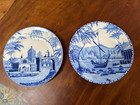 Pottery Barn Sophia Crackle Glaze 8.75" Salad Plates - VILLAGE Scene /  BOAT 2