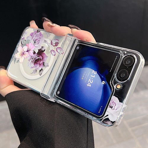 Für Samsung Z Flip6 Flip5 Flip4 Magnet Klar Blume Stoßfest Hard Case Hülle - Bild 17 von 29