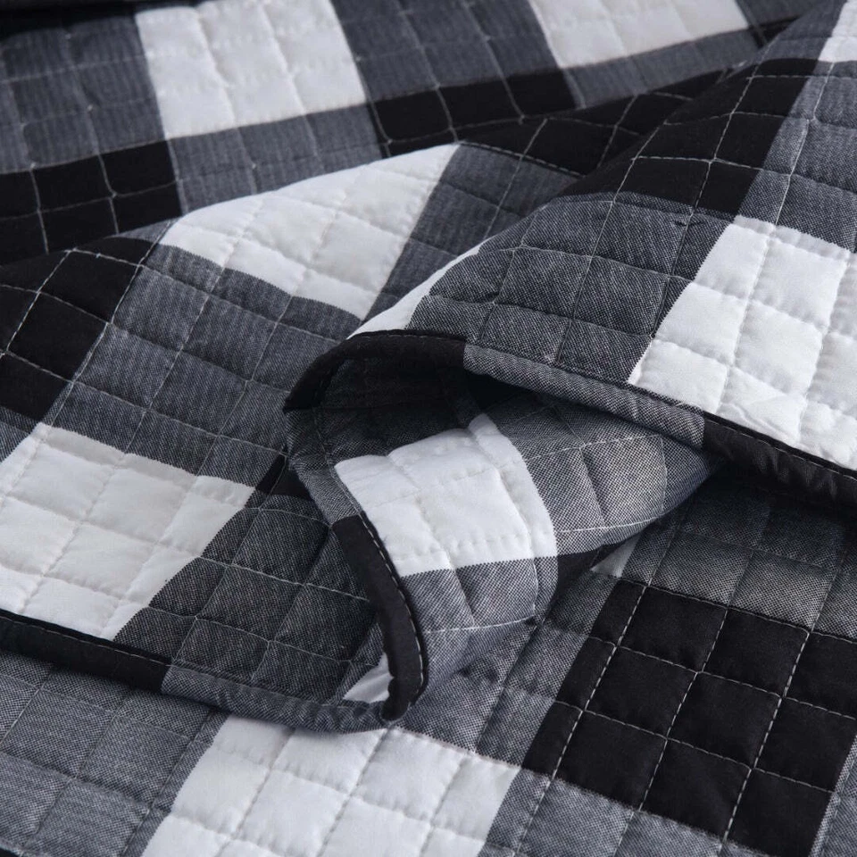 3 Pcs Buffalo Plaid Check Quilt Bedspread Set Gingham Bedding Set - Image 3 of 4