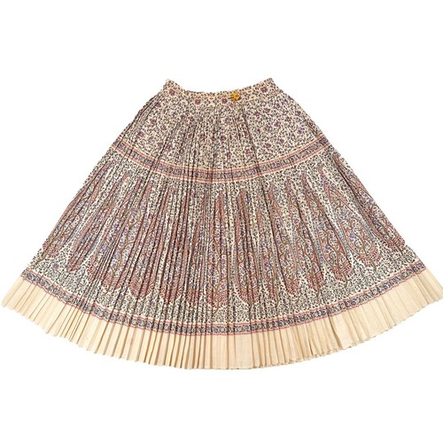 Vtg Paisley Micro Pleated Midi Skirt XXS 24" Cream Floral Boho 40s 50s *Flaws* - Picture 9 of 16