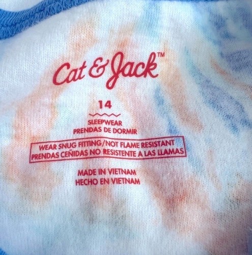 Cat & Jack Boy’s 2pc Tie-Dye Sleeper Pajama Set Size 14 Whit, Blue & Orange - Picture 4 of 5