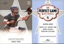 ANSON AROZ 2020 LEAF PERFECT GAME NATIONAL SHOWCASE ROOKIE CARD #104