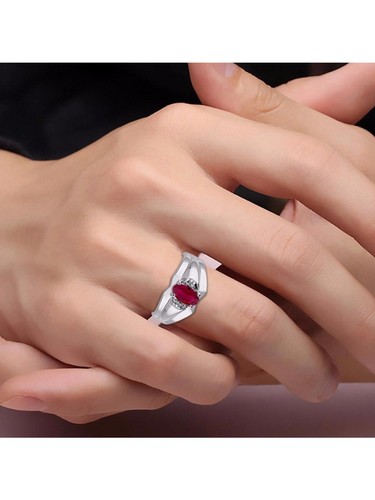 Rylos 14k White Gold Ring Ruby & Diamond 7X5MM Gemstone July Birthstone - Picture 2 of 3