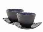 2 Sado Black Leaf Tea Saucer Black Blue Cast Iron Teacup Hobnail Dot Japanese