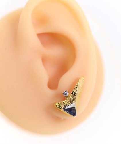 Lapponia Finland Studs 1990 18kt – 750 Yellow Gold + White Gold Diamonds - Picture 11 of 13