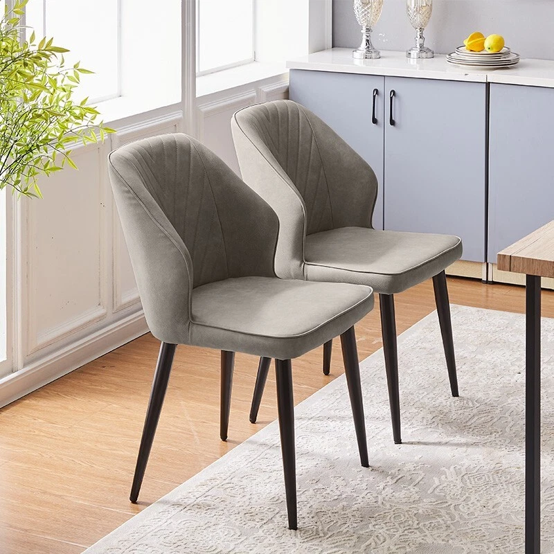 Pair of Grey Faux Leather Padded Dining Chairs Seat Kitchen