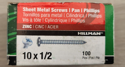 2 Hillman 80060 Zn Plated Phillips Pan Head Sheet Metal Screw #10 x 1/2", 100 Pk - Picture 2 of 2