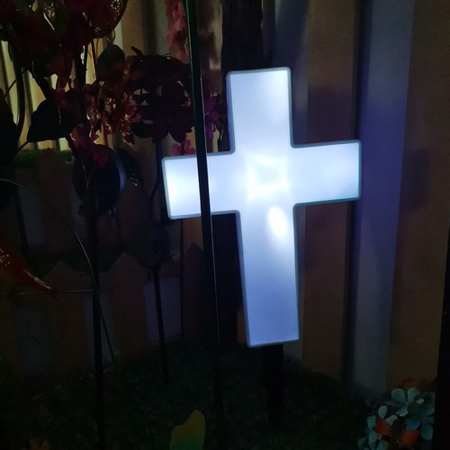White Big Led Solar Cross Garden Decor Path Lawn Yard Acrylic Outdoor Landscape - Picture 9 of 13