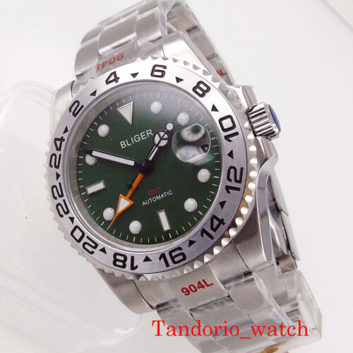 Reloj automático para hombre Bliger 40 mm esfera verde GMT cristal zafiro ostra fecha - Imagen 6 de 10