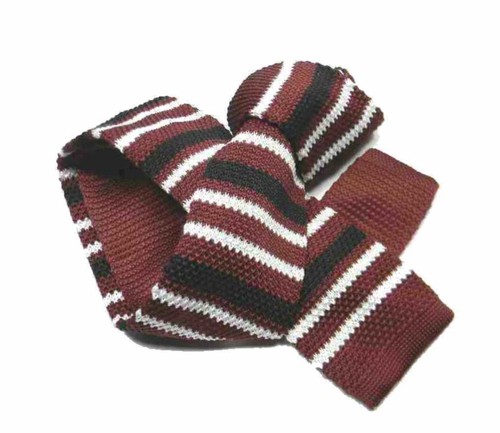 CRAVATTA DI Maglia TRICOT RIGATA cravatte a righe rosso bordeaux bianche nere - Bild 2 von 6