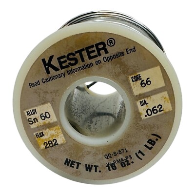 KESTER SOLDER QQ-S-571 ALLOY Sn60 DIA .062 FLUX 282 CORE 66 KESTER SOLDER QQ-S-571 ALLOY Sn60 DIA .062 FLUX 282 CORE 66