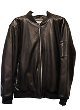 225 Calvin Klein Men's Black Faux-Leather Bomber Coat Jacket Size XL