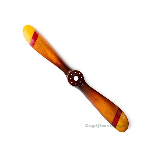 Small Wooden Propeller Gold & Red Tipped 27.5" Honey Finish Airplane Wall Decor