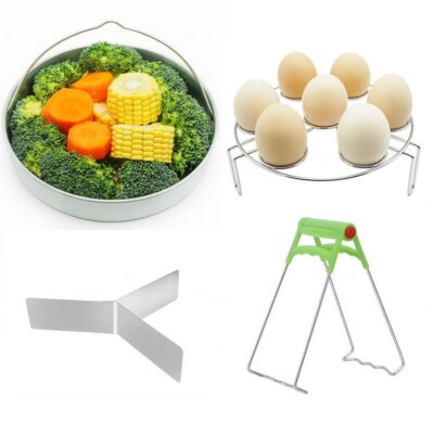 Egg Steamer Rack, Steamer Basket, Divider, Dish Clip for 5, 6, Qt
