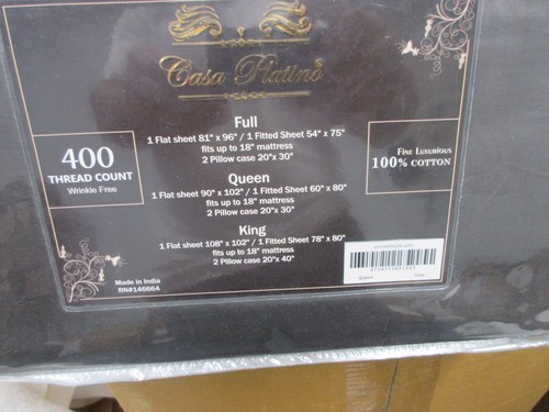QUEEN SHEET SET CASA PLATINO  100% COTTON 400 COUNT BRAND NEW 18 IN DEEP DK GRAY - Picture 2 of 3