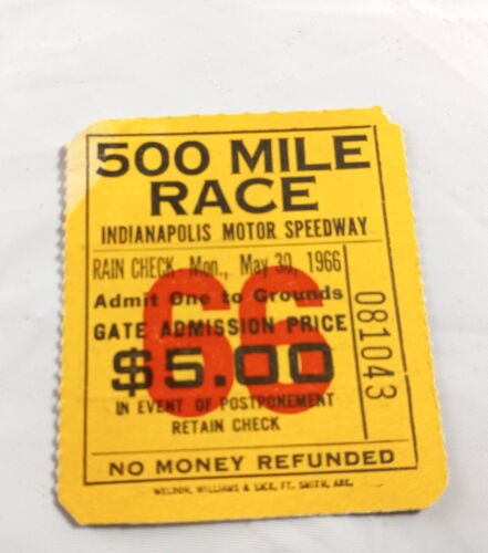 1960's Indy 500 Ticket International Rain Check May 30 1966 Racing Stub - Zdjęcie 1 z 3