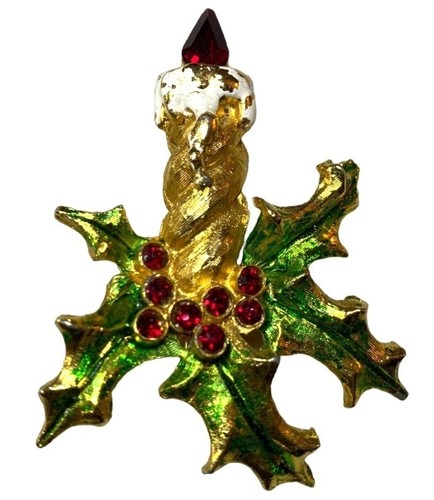 Christmas Brooch Pin Tree Candle Fashion Costume Locking Clasp Jewelry - Picture 5 of 6