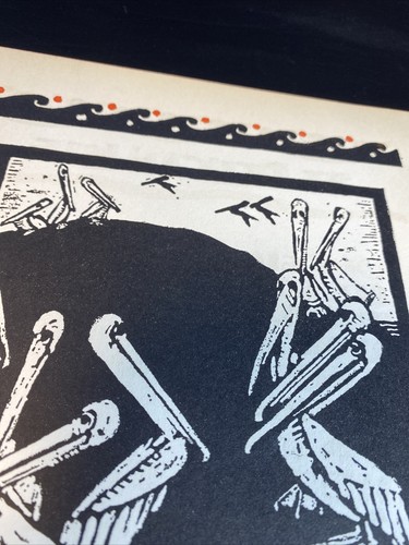 Pelikan Grafik mit Wellen Vintage skurrile Buchillustration - Bild 6 von 9