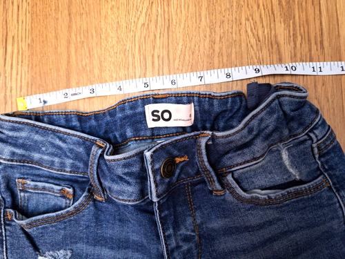SO Bermuda Blue Jean Stretch Semi-Distressed Adjustable Waist Shorts Girl's Sz 8 - Picture 7 of 8