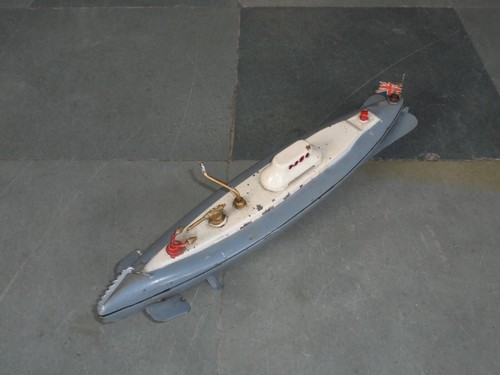 Vintage Mechanical Litho Blue & White Litho Boat Tin Toy, Japan - Picture 8 of 11
