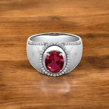 Ruby Oval Cut Gemstone With 925 Sterling Silver Ring For Men's #A188 *