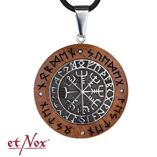 Wikinger Kompass Edelstahl Holz Ketten Anhänger et Nox Wooden Circle Runen  x668 - Bild 1 von 11