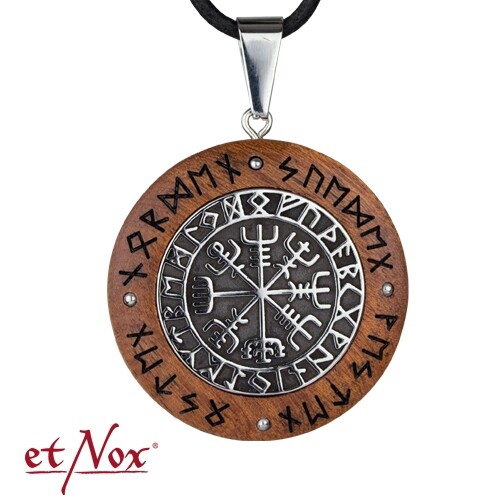 Viking Compass Stainless Steel Wood Chains Pendant et Nox Wooden Circle Runes x668 - Picture 1 of 11