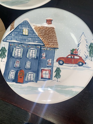 Pier 1 Plates Christmas Village Winter Festival Street Snow Set of 4 New In Box - Picture 5 of 6