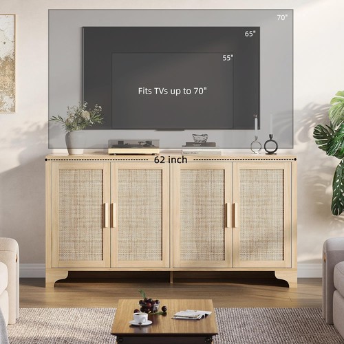 Sideboard Buffet Storage Cabinet with Rattan 4 Doors Entryway Console Cabinet - Picture 5 of 7