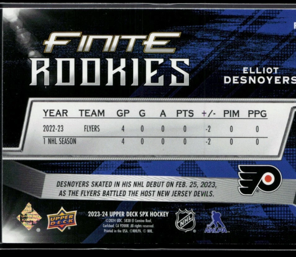 2023-24 SPx Finite Rookies Gold #F-24 Elliot Desnoyers RC 056/399 - Image 2 of 2