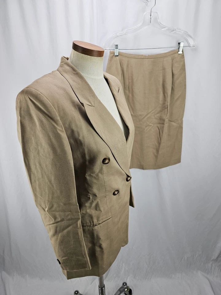 Jones New York Women's Beige Double Breasted Cotton Blend Skirt Suit 6 - Image 2 of 4