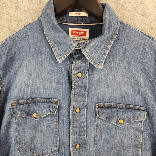 Wrangler Shirt Mens Medium Blue Pearl Snap Long Sleeve Denim Collared 10901 - Bild 8 von 11