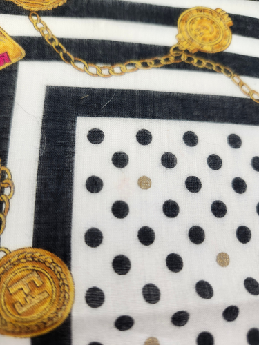 Authentic Fendi Cotton Hankerchief Pocket Square Black Stripes Gold Chains READ - Picture 3 of 6