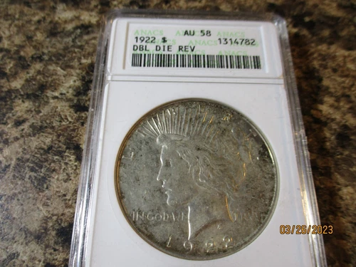 1922 PEACE SILVER DOLLAR ANACS AU 58 DBL DIE REVERSE    4782