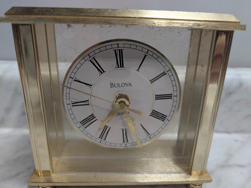 Bulova Quartz Cheryl Brasstone Metal Case Goldtone Clock B1703 ~PARTS/REPAIR - Picture 3 of 10