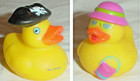 2 CRUISE EXCHANGE RUBBER DUCKIES - BEACH BUCKET SANDCASTLE & PIRATE - 2"/USED