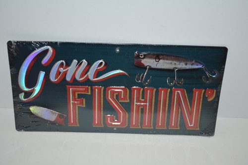 Gone Fishin' Embossed Metal Sign