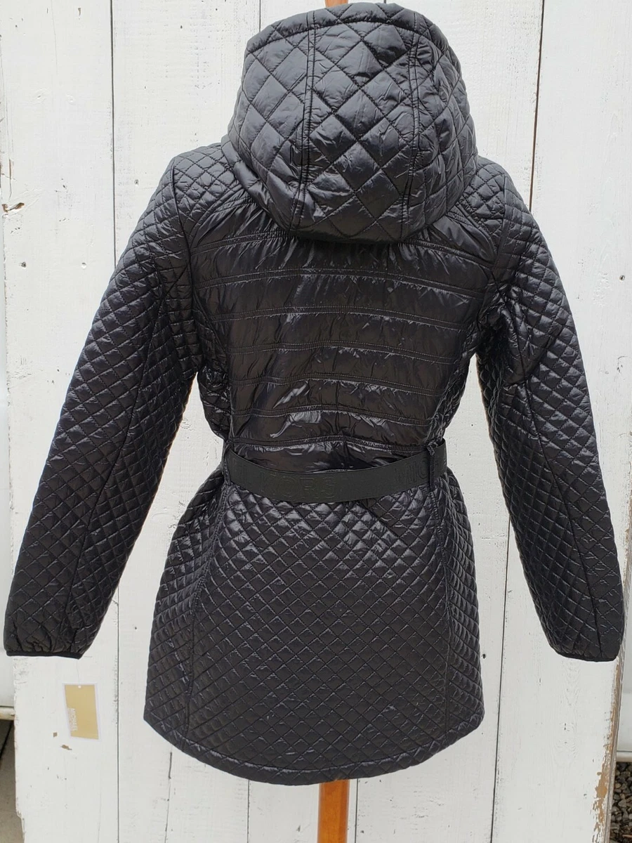 Michael Kors Women Size L Black Quilted Belt Hooded Jacket Puffer Coat NEW eBay