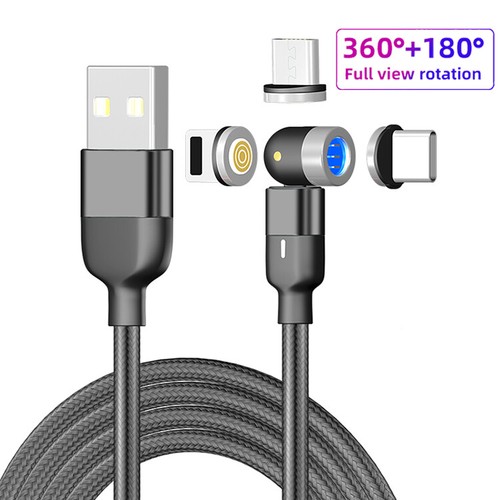 Fast charging 3A 540 rotation LED 3 in 1 Usb Magnetic Charger Iphone/Android - Picture 2 of 10