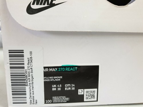 NIKE AIR MAX 270 REACT WOMENS TRAINERS SIZE UK 4.5/EU 38/24CM Uss - Picture 5 of 5