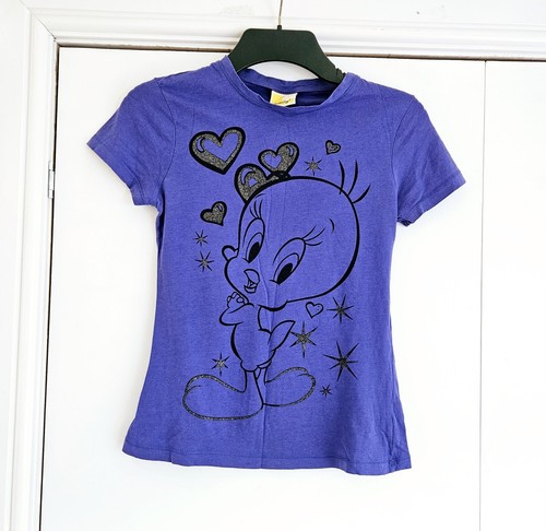Top Tweety Pie Warner Bros Bright Blue Metallic Glitter Heart Size 6 8 Cartoon