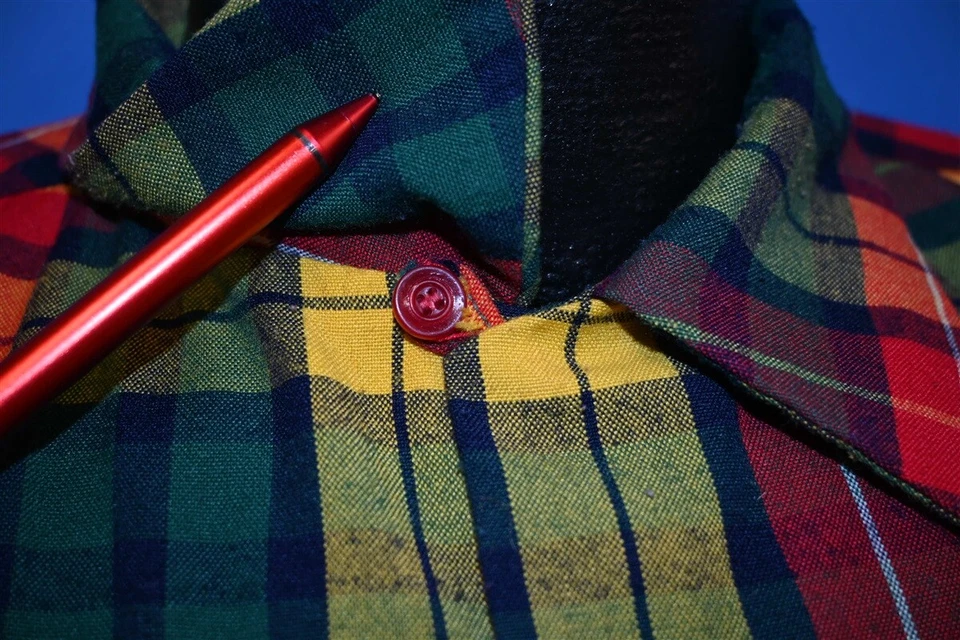 CAMISA DE HOMBRE VINTAGE AÑOS 50 ROOS BROS VERDE ROJO AMARILLO CUELLO BUCLE A CUADROS L Foto 3 de 4