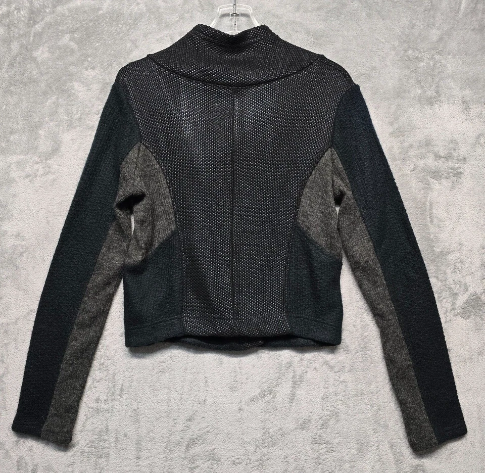 Miss Me Jacket Womens Small Black Gray Mixed Moto Asymmetric Zip Stretch Sweater — 第 2/4 张图片