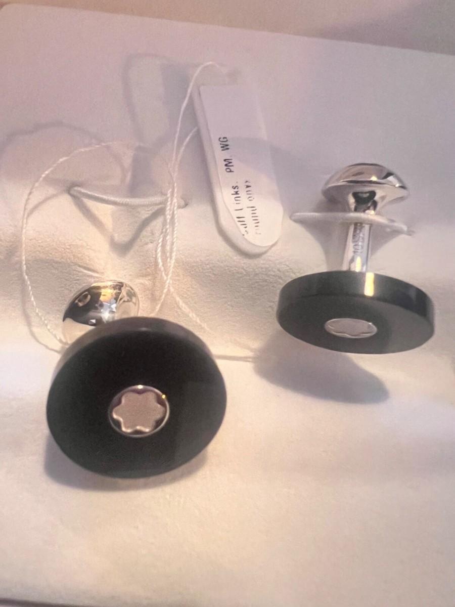 Montblanc Fine Jewelry Cufflinks Solid 18k White Gold Onyx