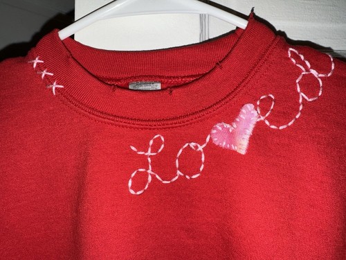 Girls Hand embroidered Valentine’s Day crewneck Sweatshirt - Picture 2 of 3