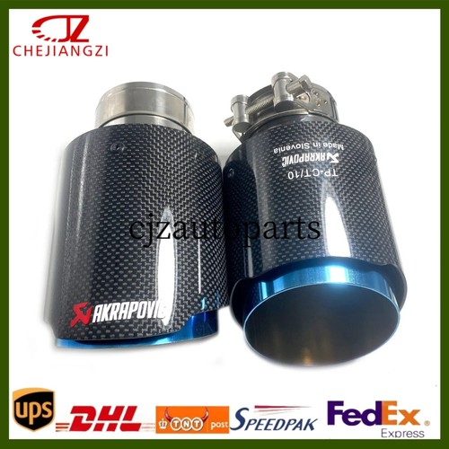 Glossy Carbon Fiber Pipe AKRAPOVIC Exhaust Tip 3''/3.5''/4''/4.5'' Blue Tailpipe - Picture 5 of 11