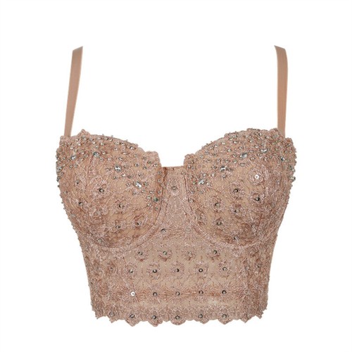 Beaded Corset Camisole Tank Top Bra Dance Clubwear Sexy Lace Crop Bustier - Picture 4 of 13