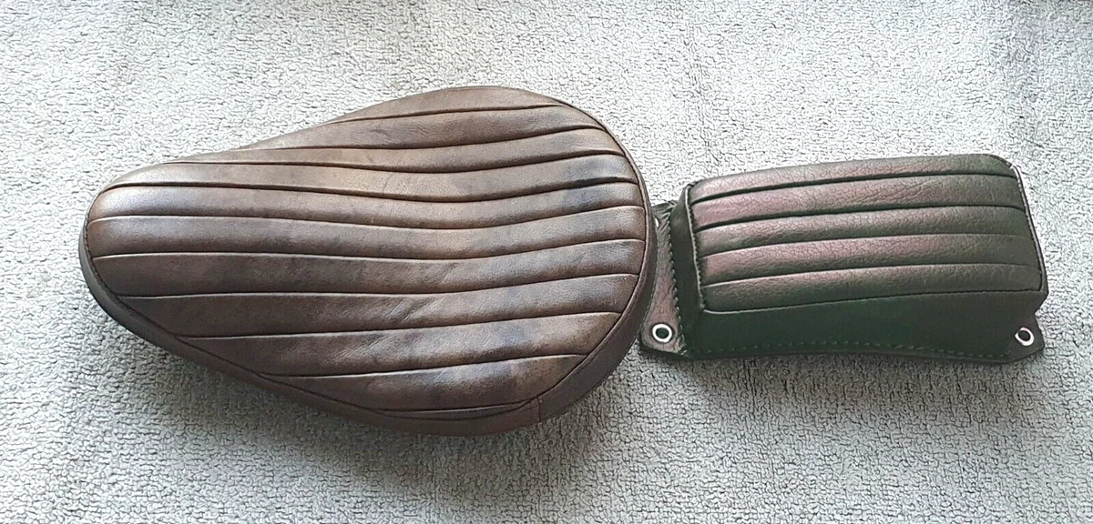 TUCK AND ROLL BATES STYLE SEAT FOR MOTORCYCLES REAL LEATHER BROWN PAD