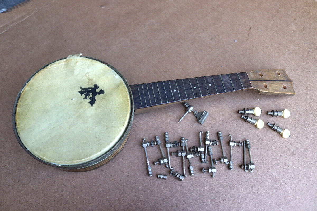 Vintage Sovereign Banjo 4 String Tenor Wood Instrument w Keys Bridge More