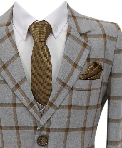 Boys Windowpane Check Suit Formal Wedding Prom Retro Classic 7 Piece Set - Picture 5 of 24